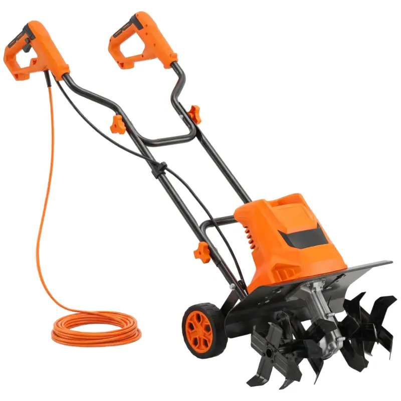 Plată sigură Outsunny Motobineusă electrică 1500W cu mâner pliabil, lățime de lucru 40 cm, adâncime de arat 9 cm, 6 lame, portocaliu
