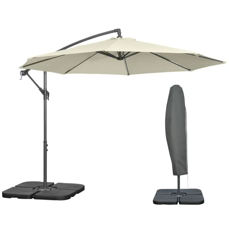 Comandă acum Outsunny Umbrelă Suspendată cu Bază în Cruce, Greutăţi, Manivelă și Protecţie UV, Ø3x2.5 m, Bej