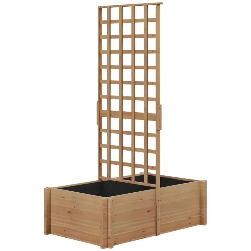 Cumpără online Outsunny Jardinieră cu spalier, ghiveci din lemn pentru plante cățărătoare, legume, 100 x 60 x 150 cm, natural