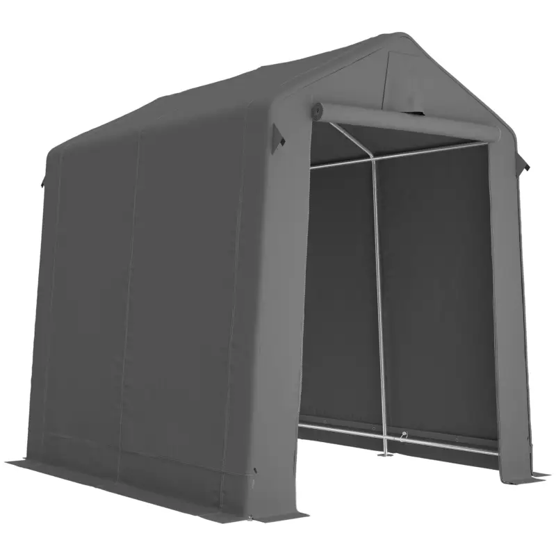 Outsunny Cort garaj 2,3 x 1,9 m, rezistent la apă, cort pentru unelte cu ușă rulabilă cu fermoar, ventilație, acoperiș în două ape, gri închis Doar azi