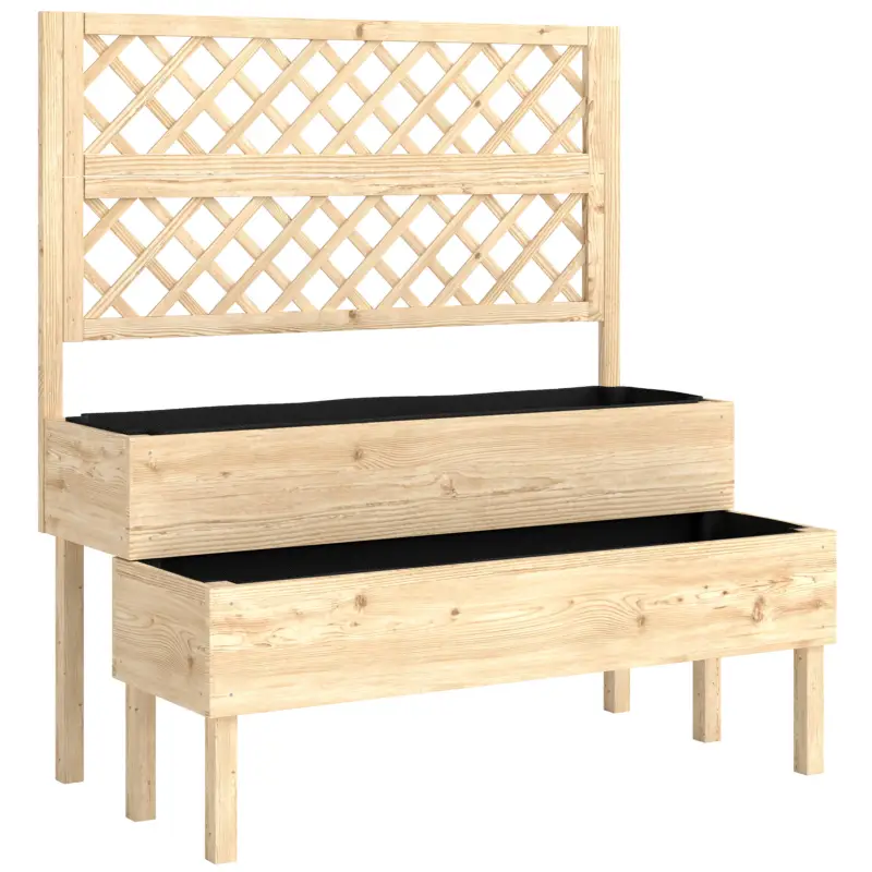 Ofertă Outsunny Jardinieră înaltă cu spalier 2 niveluri cutie de flori cu 2 jardiniere, lemn 108 x 62 x 120 cm