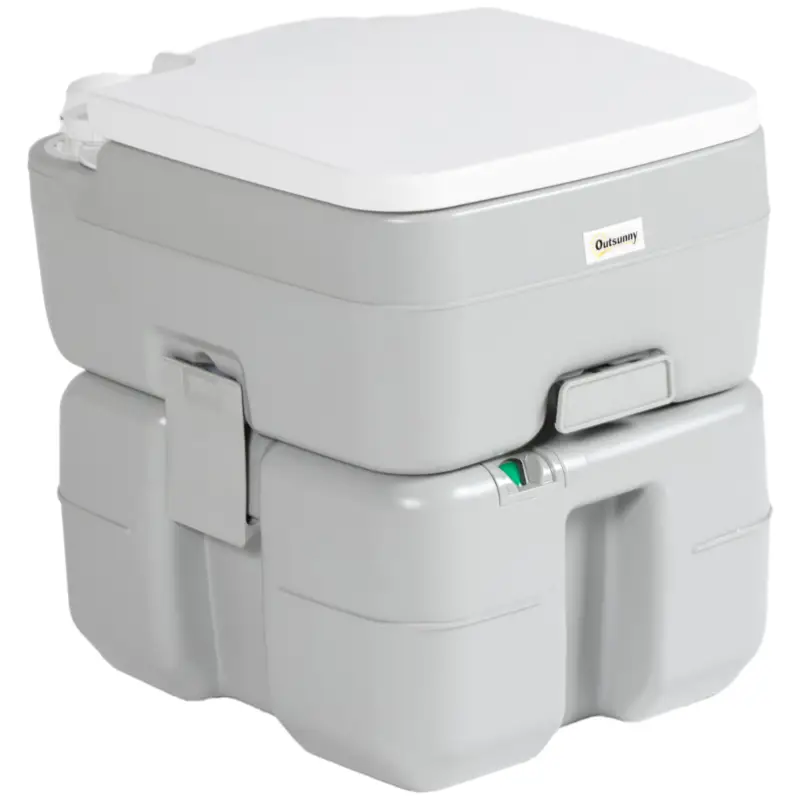 Plată securizată Outsunny Vas de toaletă portabil 20L cu indicator de nivel Sarcină 150 kg pentru camping, călătorii, seniori, rulotă, barcă 33x40x43 cm Gri