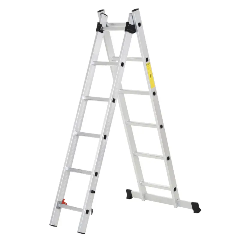 HOMCOM Scară multifuncțională din aluminiu 2,5 m, pliabilă și portabilă, picior antiderapant, greutate maximă 150 kg, argintiu Preț redus