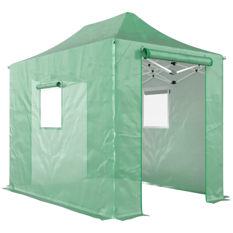 Outsunny Pop Up Seră aprox. 200x300x270 cm pliabilă din folie cu acoperiș în șarpantă, uși și ferestre cu fermoar Ieftin