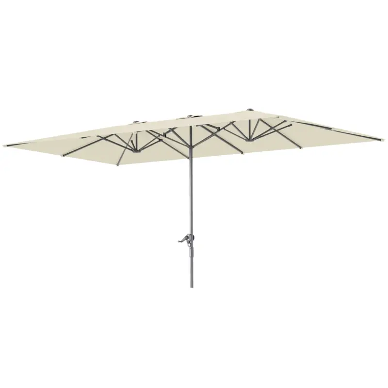 Mai ieftin Outsunny Umbrelă dublă, 451 x 264 cm Umbrelă cu sistem de manivelă, 12 bale metalice, Stâlp din aluminiu, Crem
