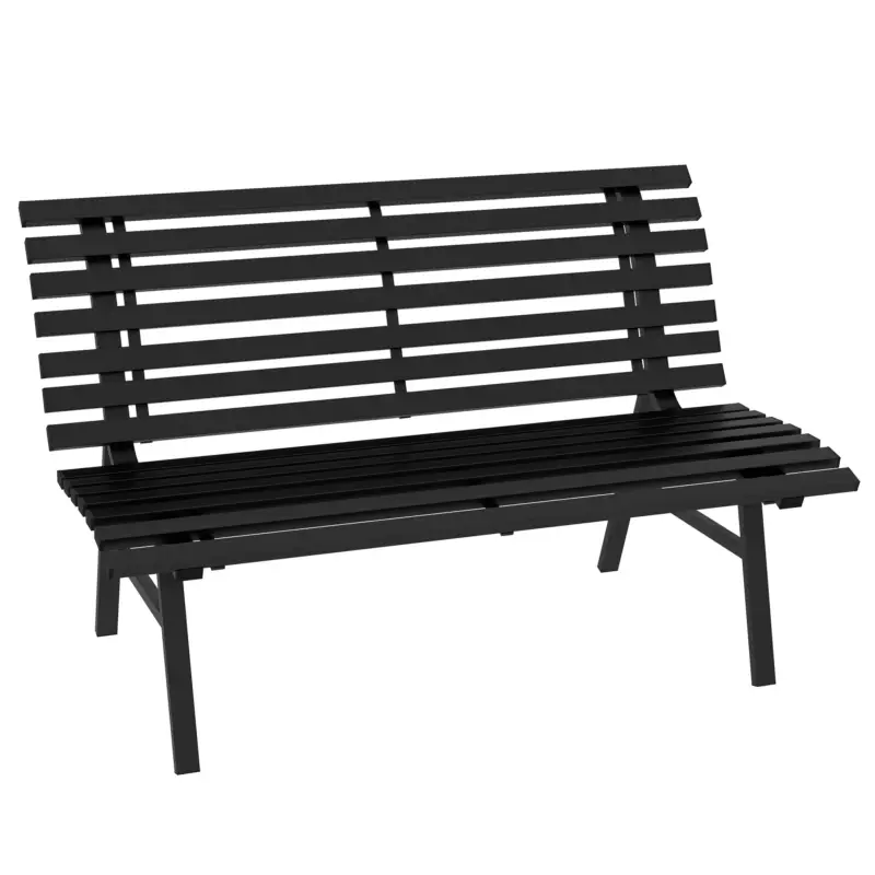 Outsunny Bancă pentru Grădină, Bancă de Exterior pentru Terasă cu Șezut și Spătar cu Lamele, 123x67x79 cm, Negru Nu rata