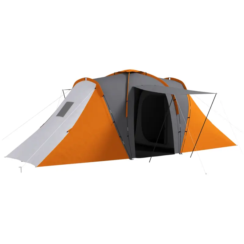 Transport gratuit Outsunny Cort tunel, 2000mm rezistent la apă cort de camping pentru 4-6 persoane, cu 2 dormitoare și zonă de living geantă de transport Gri+Portocaliu