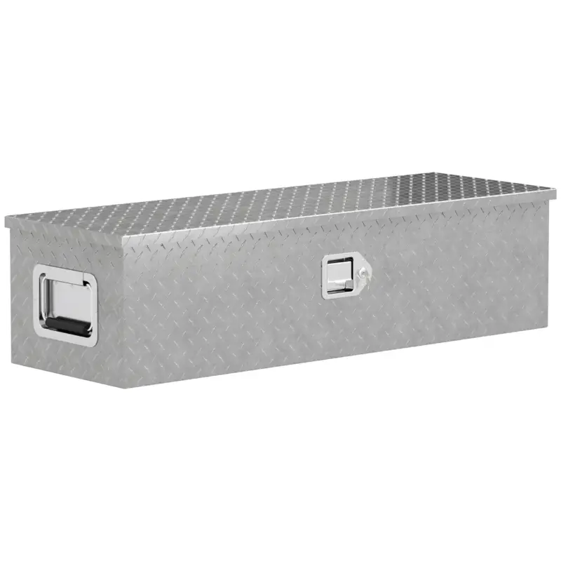 HOMCOM Cufăr pentru unelte pentru remorcă cutie de depozitare din aluminiu mânere late și antiderapante 99 x 33 x 25,5 cm argintiu Lichidare de stoc