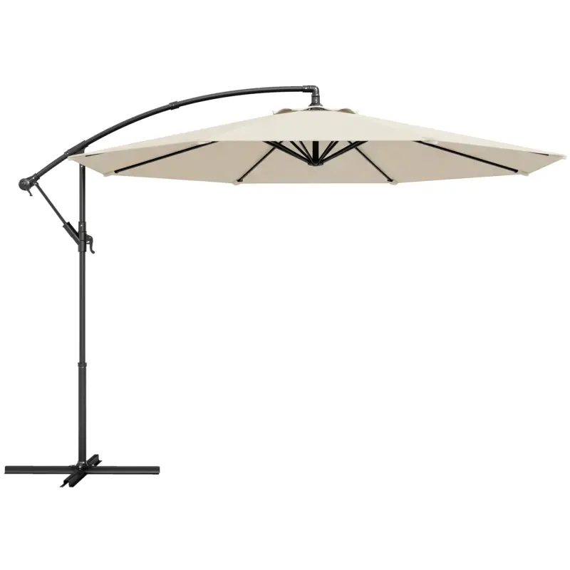 Reducere extra Outsunny Umbrelă Excentrică Ø300 cm cu Bază Încrucișată Copertină Reglabilă și Manivelă UPF30+ pentru Terasă Curte Alb Crem
