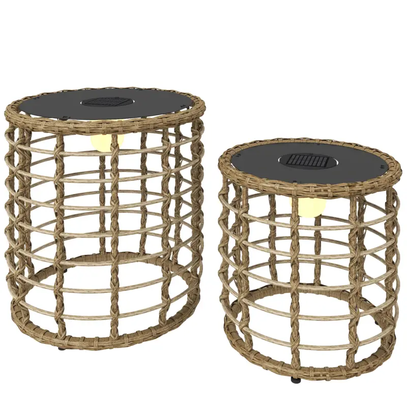 Outsunny Lampă solară de podea set de 2 Lămpi solare din ratan cu senzor de lumină LED Lampă solară în stil Boho IP44 Premium