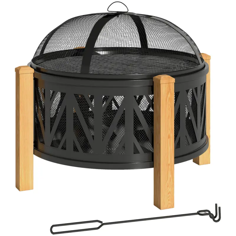 Reducere specială Outsunny Cuva pentru foc 2-in-1 Ø75 x 58 cm Vatră cu protecție la scântei Cârlig de întreținere Grătar Negru