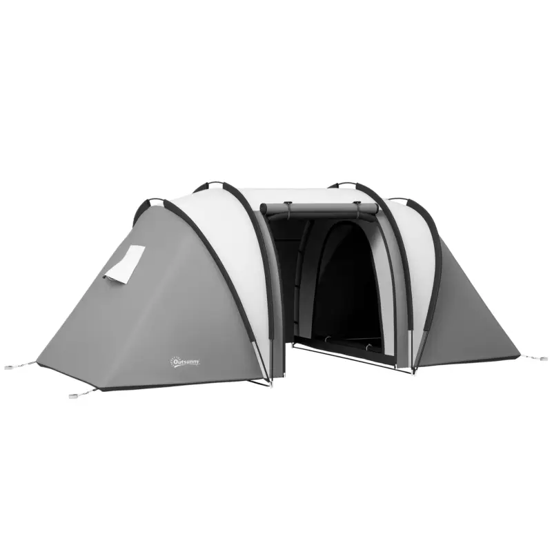 Ofertă limitată Outsunny Cort de camping familial 4-5 persoane cu 2 camere 3 ferestre, sac de transport, impermeabil, 450 x 220 x 180cm