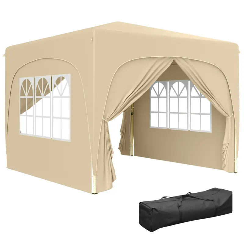 Cel mai vândut Outsunny Pavilion Barnum Cort pliant pentru recepții 3 x 3 x 2,73 m cu ferestre + Geantă de transport nisip