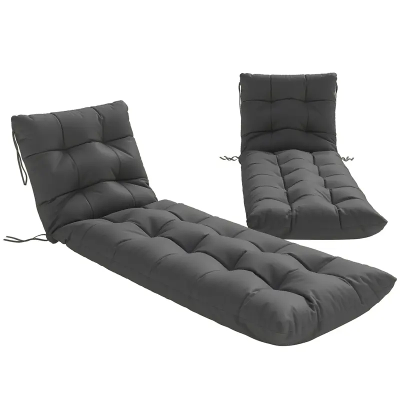 Transport gratuit Outsunny Set de 2 perne pentru șezlonguri 180x55 cm Perne groase pentru scaune de grădină UPF30+ cu 4 curele Gri închis