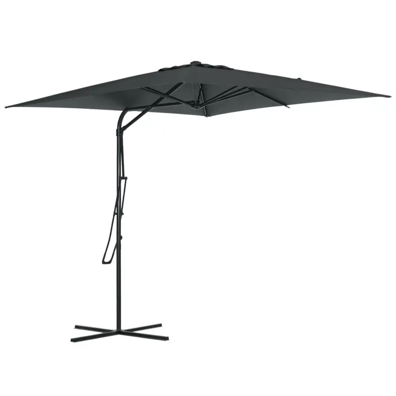 Ofertă exclusivă Outsunny Umbrelă de soare pătrată de exterior 2,5 x 2,5 m, umbrelă de grădină protecție UV bază cruciformă inclusă gri închis