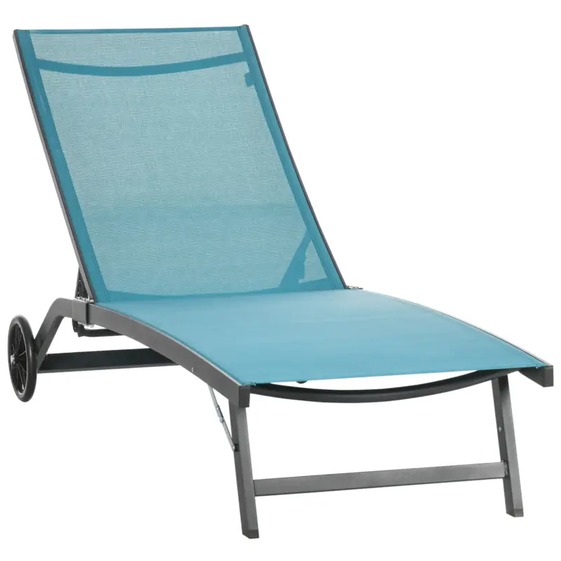 Super ofertă Outsunny Șezlong cu Spătar Rabatabil pe 5 Niveluri, Șezlong de Grădină din Aluminiu și Țesătură Respirabilă, 66x165x102 cm, Albastru