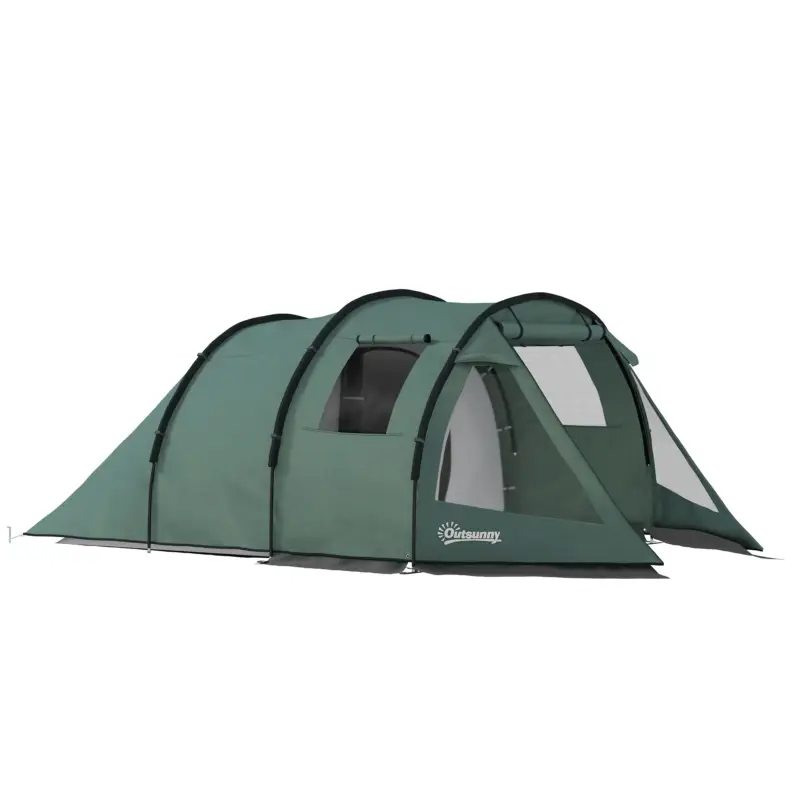 Outsunny Cort de camping pentru 3-4 persoane, două camere interioare, fereastră de plasă, verde, 4,75 x 2,64 x 1,72 m Super ofertă
