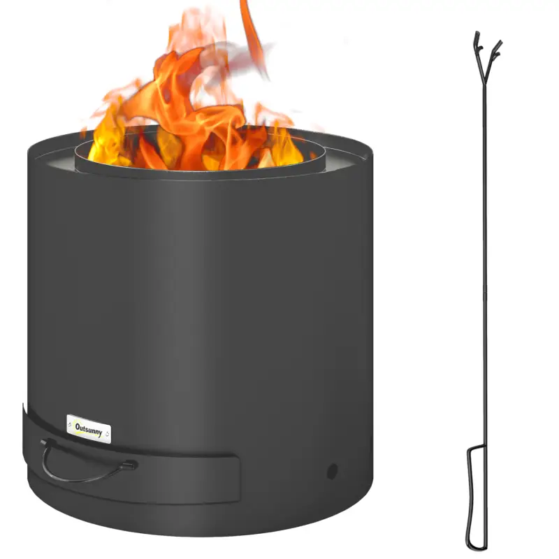 Outsunny Brasero exterior Ø 45 cm cu sertar pentru cenușă și căldăraș, încălzire cu cărbune pentru grădină, curte de camping, oțel negru Plată sigură