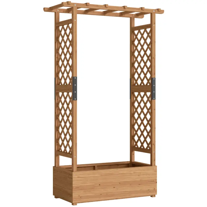 Outsunny Jardinieră înaltă cu spalier și acoperiș, pentru flori, fructe, legume, ierburi, 110 x 44 x 181 cm, lemn, Portocaliu Retur ușor