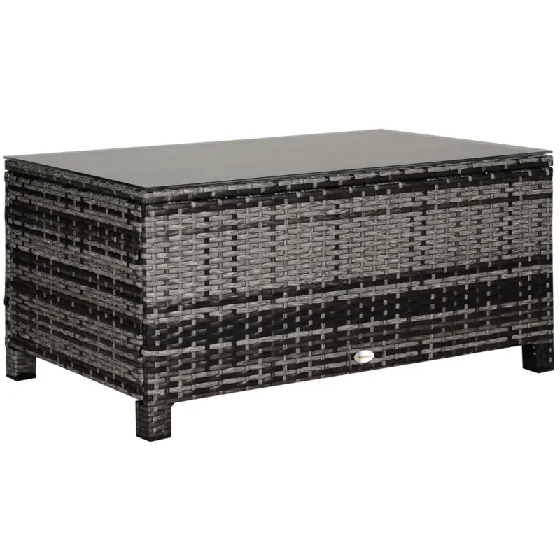 Outsunny Măsuță de grădină blat din sticlă securizată 5 mm ratan împletit 85 x 50 x 39 cm Max. 70 kg gri Cel mai bun preț