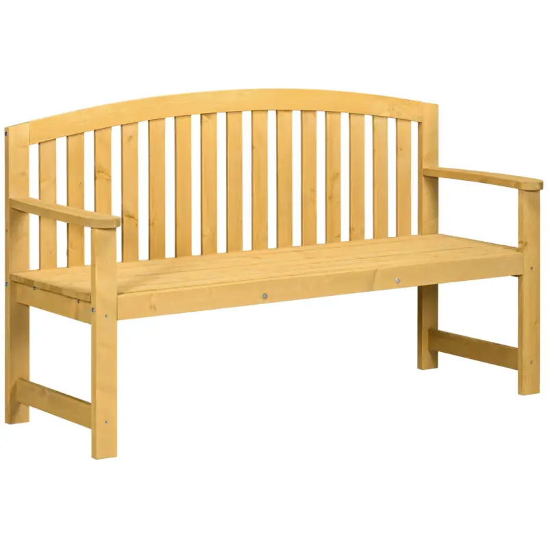 Outsunny Bancă din Lemn cu 2 Locuri, Spătar și Cotiere pentru Terasă, Verandă, Piscină, Balcon, 143x51x85 cm, Lemn Natural Disponibil imediat