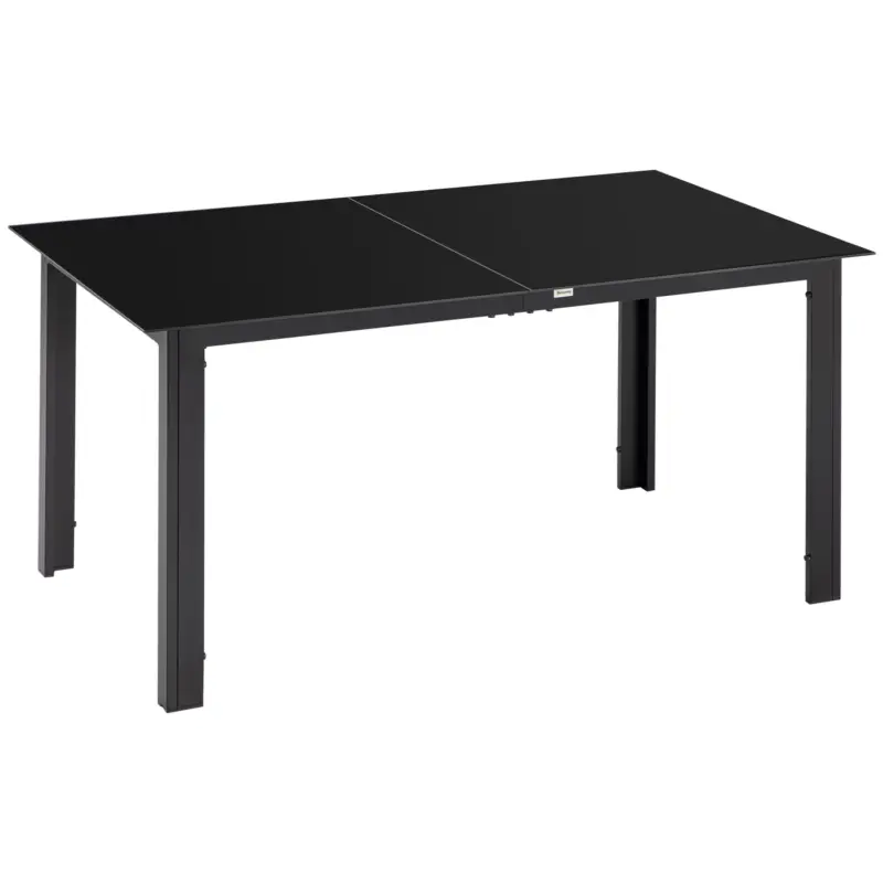 Outsunny Masă de Grădină cu Blat din Sticlă Securizată 150x90 cm pentru 6 Persoane, Masă de Luat Prânzul pentru Exterior, Dreptunghiulară, din Aluminiu, pentru Terasă, Balcon, Neagră Reducere