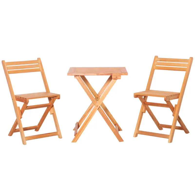 Outsunny Set 3 Piese Masa si Scaune de Gradina Pliabile din Lemn pentru Exterior Preț promoțional