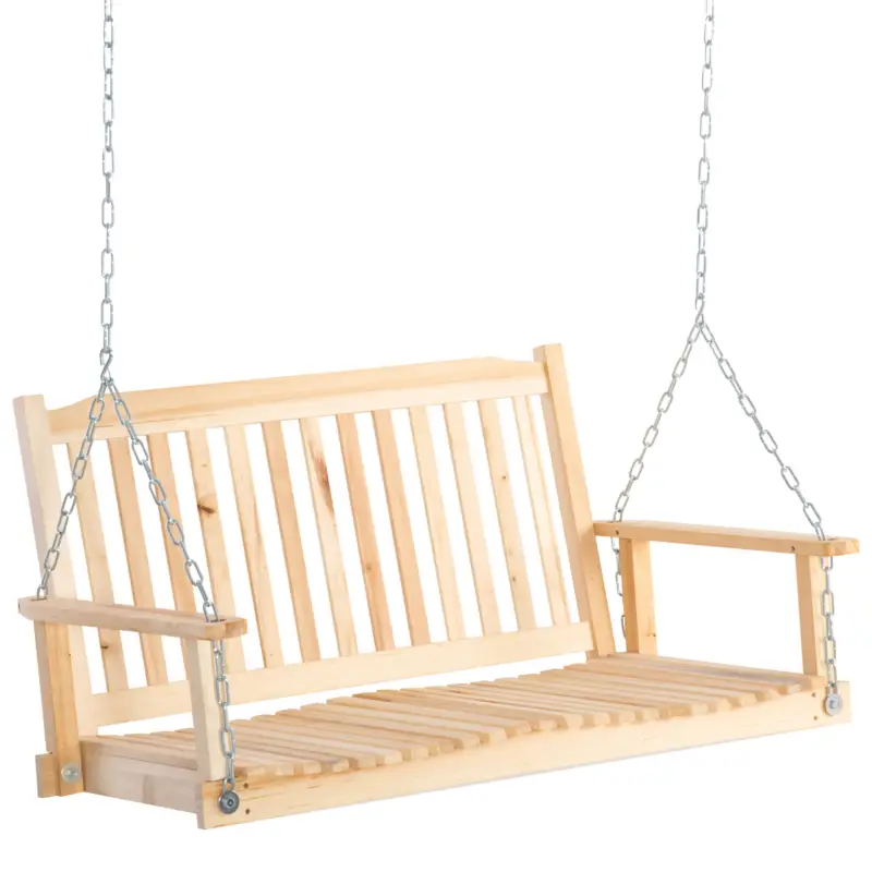 Cumpără acum Outsunny Leagăn de Grădină pentru 2 Persoane Cușcă de Leagăn Masiv Patio Terasă Curte Lemn Natural 117 x 69 x 60 cm