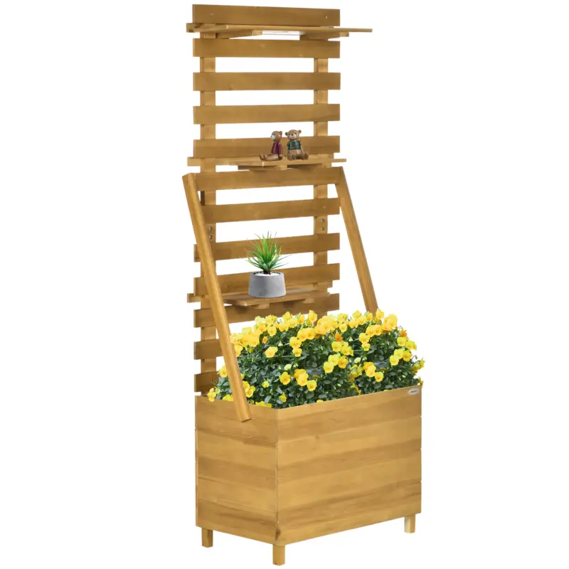 Outsunny Pată înaltă cu 3 rafturi, inclusiv rețea de susținere, rezistent la intemperii, lemn masiv, 63 cm x 39 cm x 160 cm, Natural Cumpără online