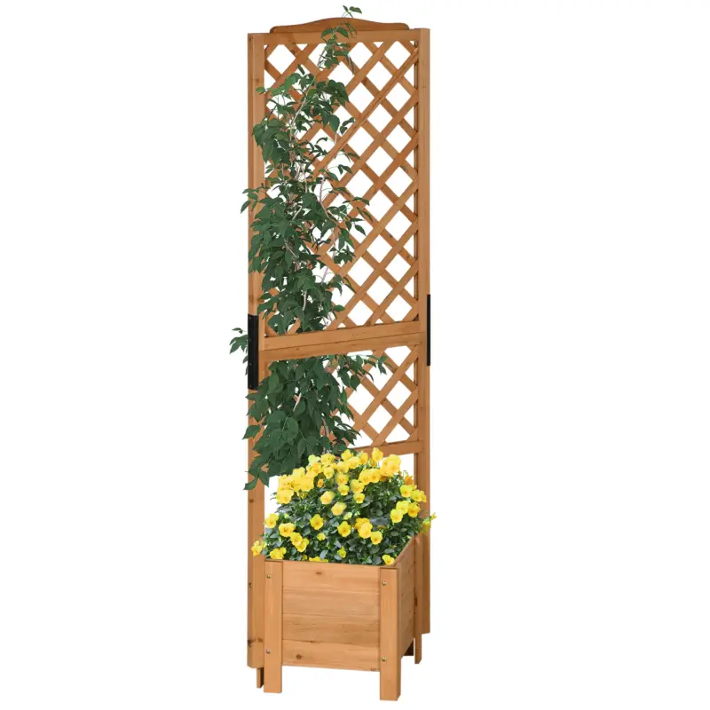 Outsunny Ghiveci cu grilaj pe stâlpi pentru plante - dim. 54,5L x 52l x 180H cm - Lemn de brad pre-uleiat Reducere extra