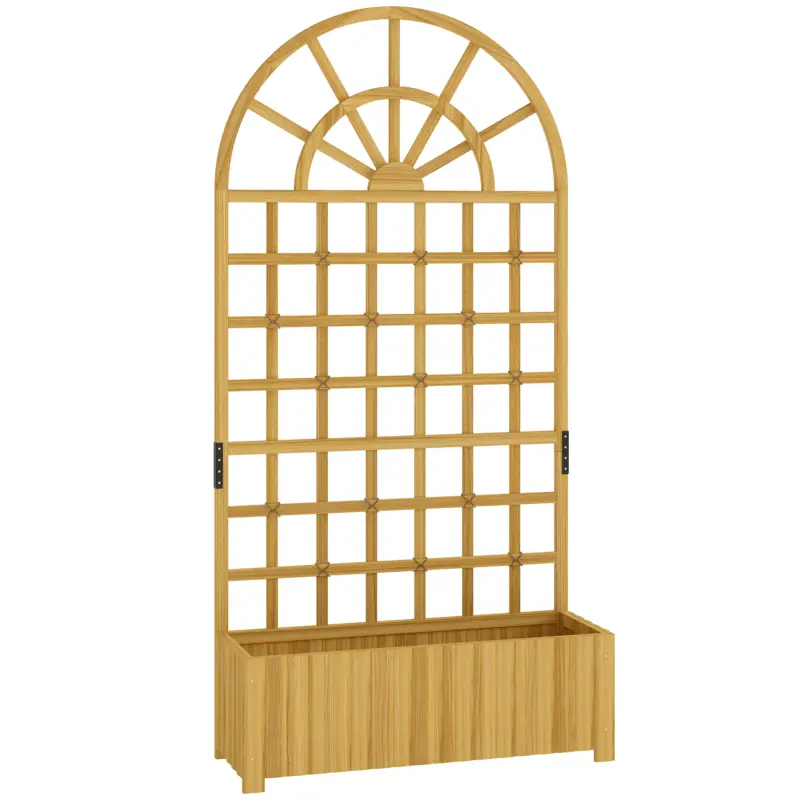 Bestseller Outsunny Jardinieră cu spalier, ladă de flori, cu orificii de drenaj, din lemn masiv, 90 x 30 x 180 cm, efect lemn natural