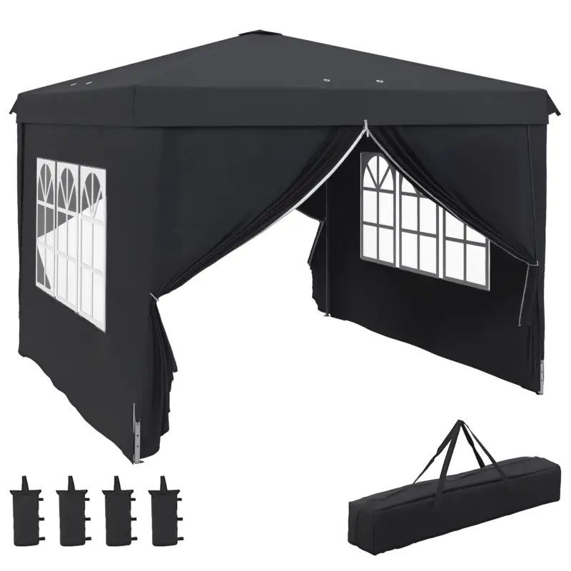 Chilipir Outsunny Cort cu Copertina Pliabila de 3x3 m, Adapost pentru Soare Reglabil in inaltime, Geanta de Transport si Saci de Greutate