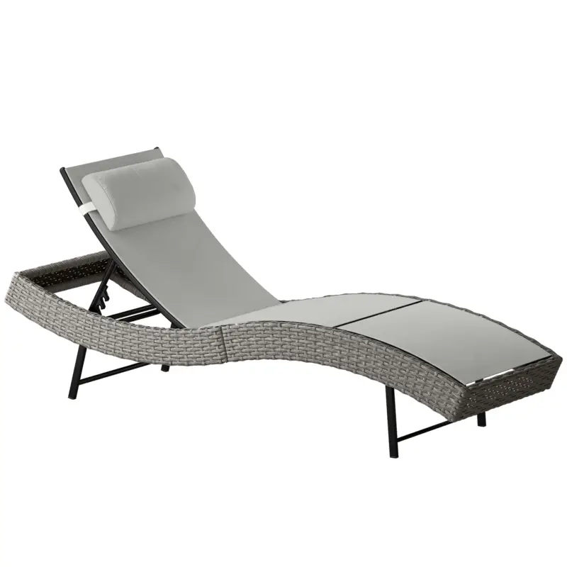 Outsunny Șezlong din PE-rattan, formă în S, șezlong de grădină cu spătar reglabil în 5 poziții, pernă pentru cap, respirabil, rezistent la UV Reducere