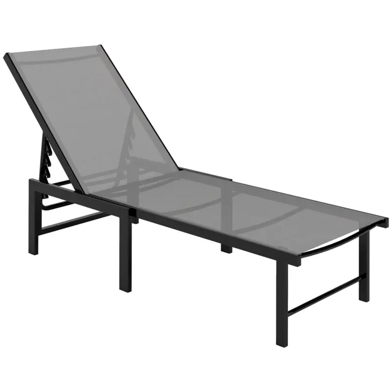 Outsunny Șezlong de grădină exterior șezlong reglabil 5 poziții șezut din textilenă gri Transport gratuit