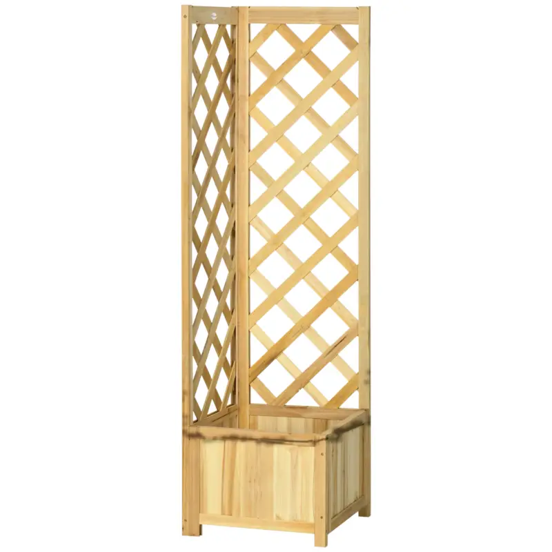 Outsunny Jardinieră cu spalier din lemn Ghiveci exterior pentru colț pentru plante cățărătoare 40x40x145 cm Natural Preț redus