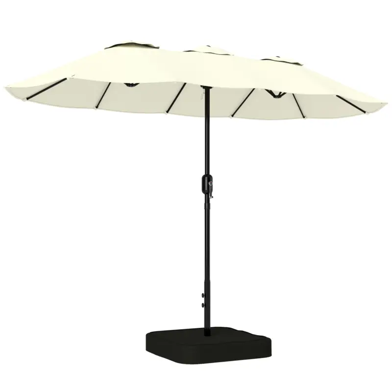 Outsunny Umbrelă Dublă cu 12 Spițe, Manivelă, Bază în Formă de Cruce și Saci, din Metal și Poliester, 3x1.5 m, Bej Retur ușor