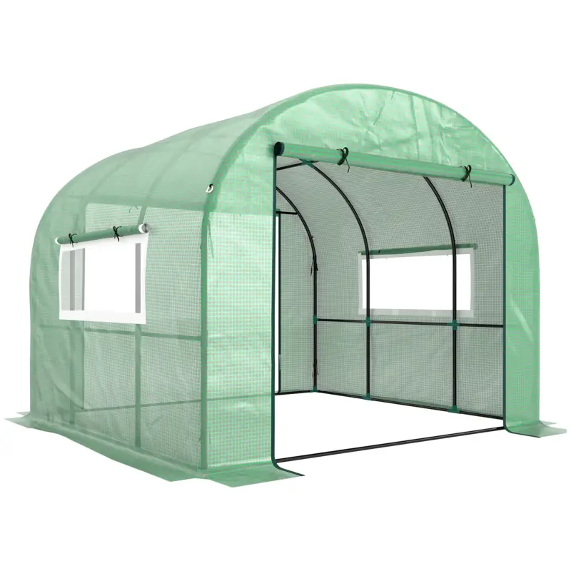 Outsunny Seră tip tunel pentru grădină 3x3x2 m din oțel și PE anti-UV cu uși rulabile și ferestre, verde Doar azi