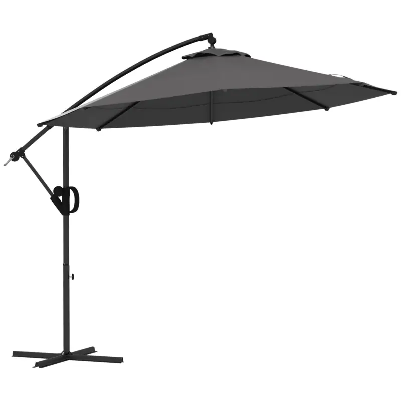 Promoție Outsunny Umbrelă de soare cu suspensie, inclusiv bază în formă de cruce, 293 x 293 x 260 cm, Gri
