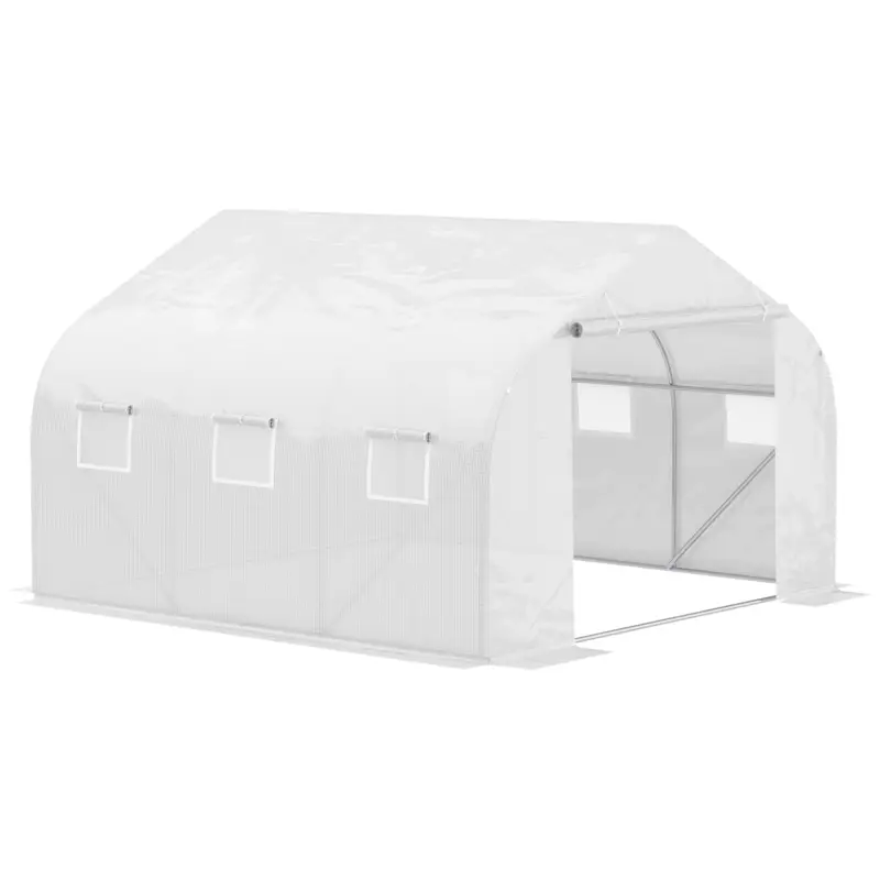 Outsunny Sera pentru grădină cu acoperiș din PE cu țevi din fier, alb, 3,5x3x2m Ofertă specială