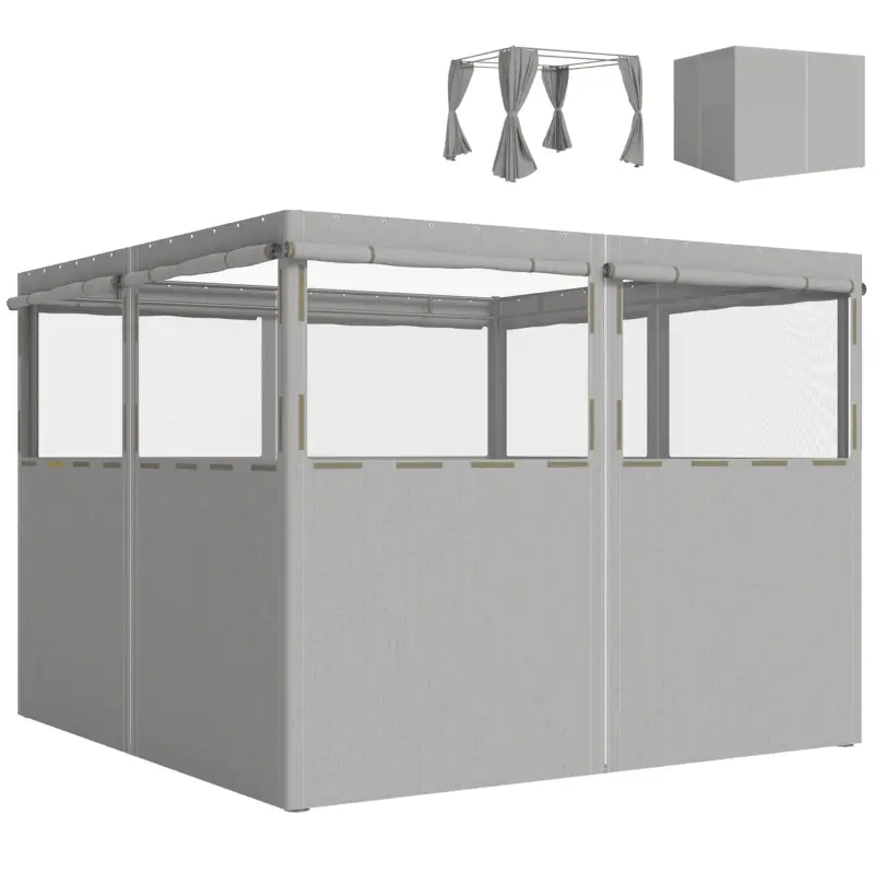 Outsunny 4 panouri laterale pentru pavilion 3x3 m panouri pentru cort cu 8 ferestre protecție UV 30+ impermeabil gri deschis Discount