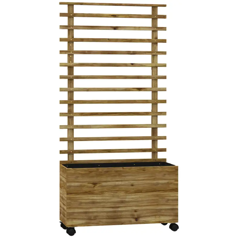 Outsunny Jardiniera inaltata verticala cu 4 roti si suport pentru plantele cataratoare, dinlemn de brad, 76x30x155cm, alb Doar azi