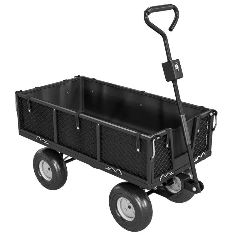Ofertă specială Outsunny Cărucior de Grădină de 114L cu Pereți Laterali Detașabili și Mâner Rotativ, 105x51x54 cm, Negru