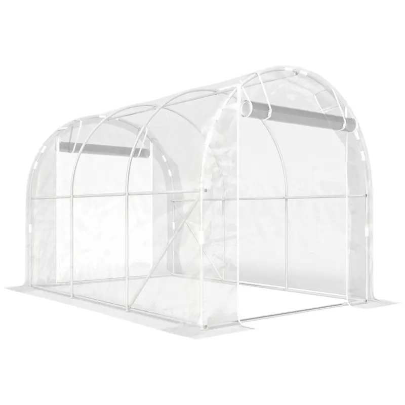 Preț mic Outsunny Seră tip tunel 2x3x2 m cu uși rulabile, cadru din oțel și acoperire din PE anti-UV, transparentă