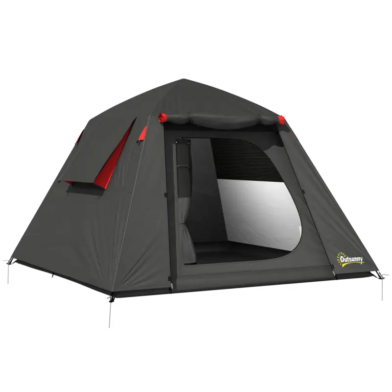 Plată sigură Outsunny Cort camping 2 persoane 3000 mm impermeabil & rezistent la vânt, cort cupolă cu 2 uși, 2 ferestre cu plasă, 2 ferestre laterale, husă de transport