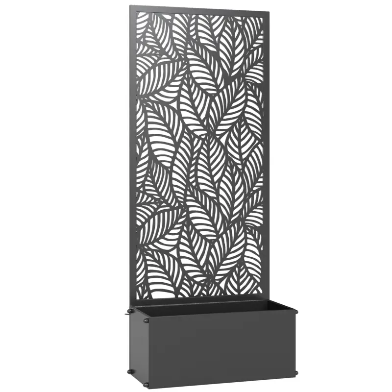 Ofertă limitată Outsunny Jardinieră cu spalier, ladă pentru flori, cu paravan, pentru plante cățărătoare, metal, 45 x 21,5 x 110 cm, negru