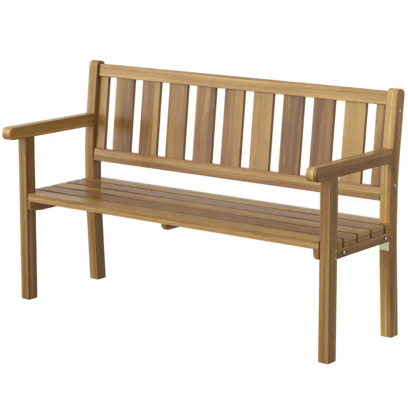 Outsunny Bancă de Grădină pentru 2 Persoane, Bancă de Exterior cu Lamele din Lemn de Molid, Stil Country, Bancă pentru Terasă, Patio și Curte, 150x57x93 cm, Culoare Teak Doar azi