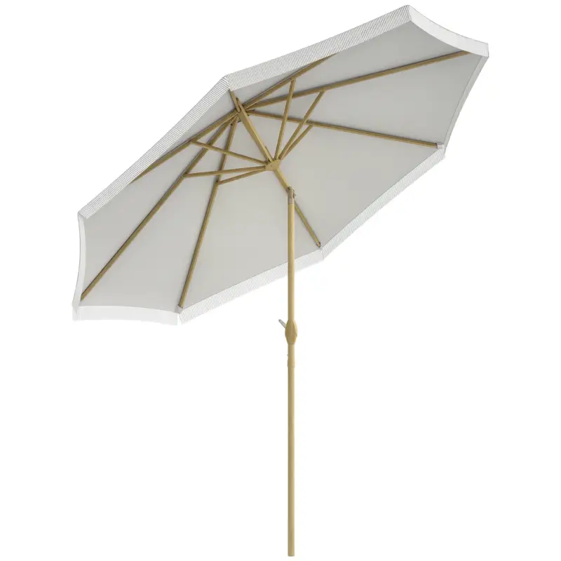 Livrare expres Outsunny Parasol de gradina inclinabil cu manivela si franjuri, stil boem, 8 spirote, Ø 265 x 244 cm alb
