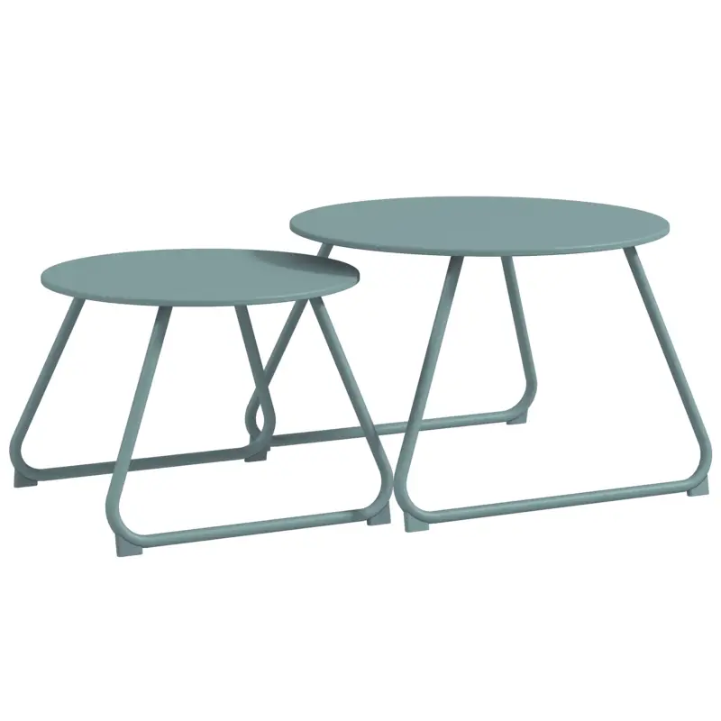 Outsunny Lot de 2 mese de cafea rotunde înglobabile de Grădină din metal epoxid, Masă de Apoiala Stabilă pentru exterior, Albastru Preț mic