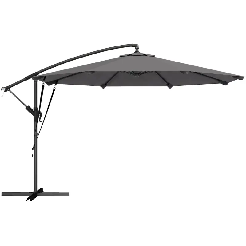 Ieftin Outsunny Umbrelă Excentrică Ø300 cm cu Bază Încrucișată Manivelă Husă de Protecție și Sfori Anti-vânt UPF30+ Gri închis