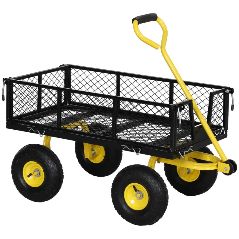 Outsunny Cărucior de Grădină din Oțel cu Capacitate de 200 kg și Pereți Laterali Detașabili, 104x54x51 cm, Negru și Galben Vezi acum